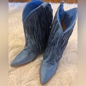 Womens Rhinestone Boots with Sparkly Fringe cowboy boots